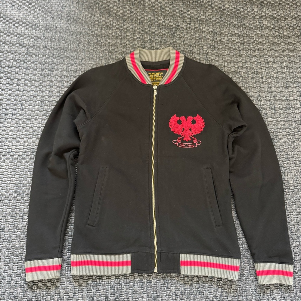 Old Navy Black and Red Embroidered Men's Jacket mens S slim fit